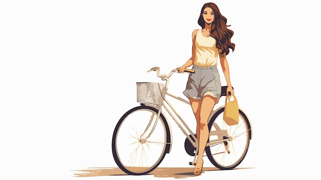 Vector stylish girl poses with bicycle in vector illustration