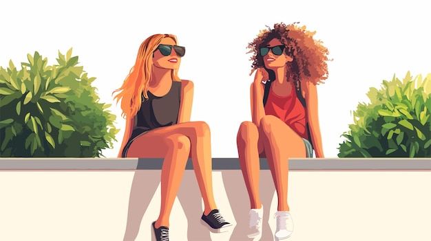 Stylish girl in sunglasses interacting with friend outdoors