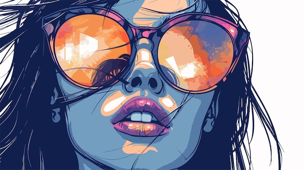 Vector stylish girl in sunglasses with reflection vector illustration