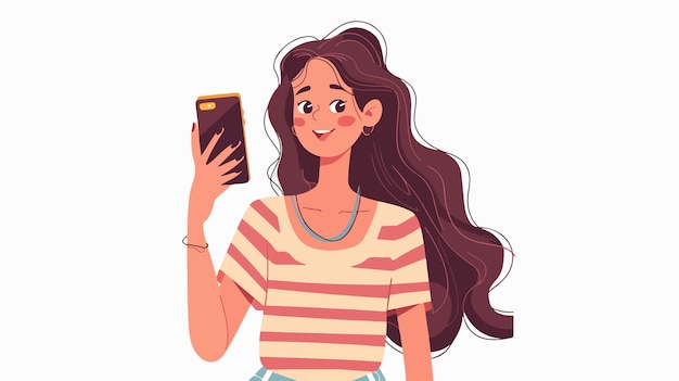 Vector stylish girl with smartphone capturing photo