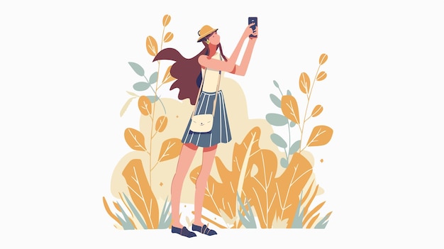 Vector stylish girl with smartphone capturing photo