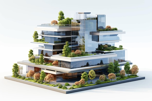 Stylish glass house in the forest3d illustration 3D rendering of the architecture mode of a modern