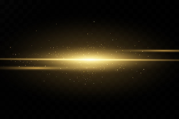 Stylish golden light effect. Abstract laser beams of light. Chaotic neon rays of light. Golden glitters. Isolated  