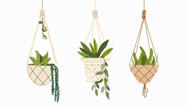 Stylish Hand Drawn Macrame Plant Hangers for Growing Plants in Pots