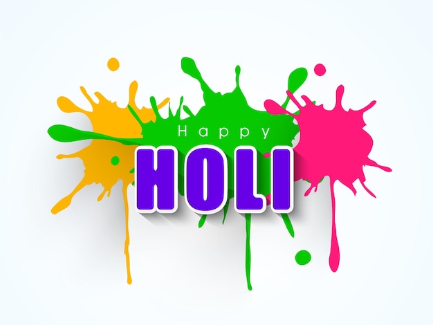 Stylish Happy Holi Font On Paint Color Splash Effect Background