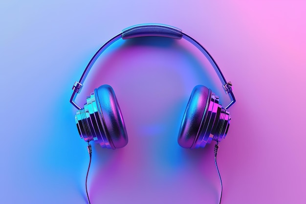 Vector stylish headphones on color background top view