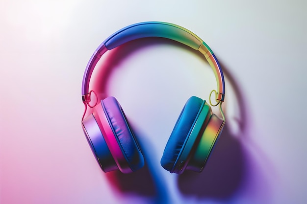 Vector stylish headphones on colorful background top view