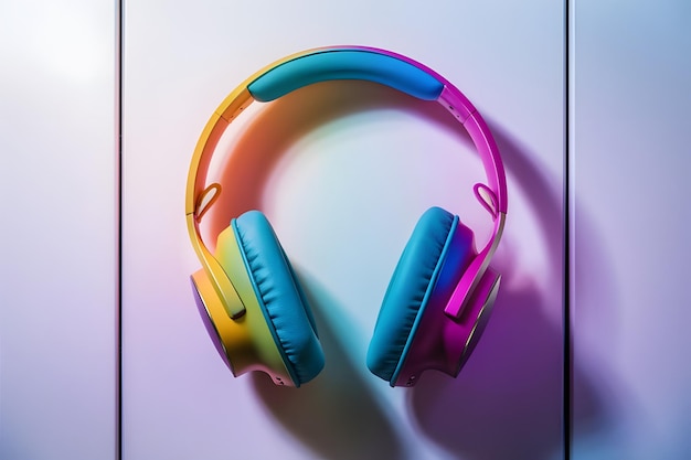 Vector stylish headphones on colorful background top view