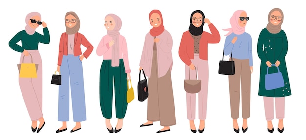 Stylish hijab woman collection drawing illustration