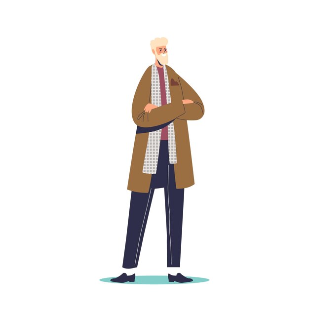 Vector stylish hipster successful businessman standing with folded hands confident and handsome