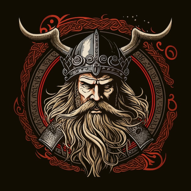 Stylish illustration of the Vikings Good detail Generative AI old carpet logo dark background coat of arms warrior pride courage resistance legends Artistic concept Vector illustration