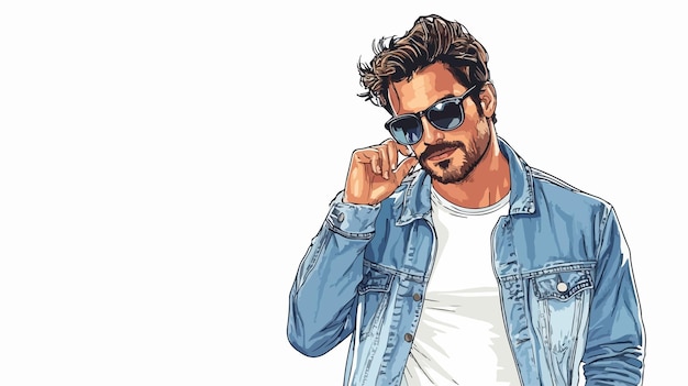 Stylish Man in Denim Jacket and Sunglasses