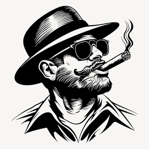 Vector stylish man smoking cigar