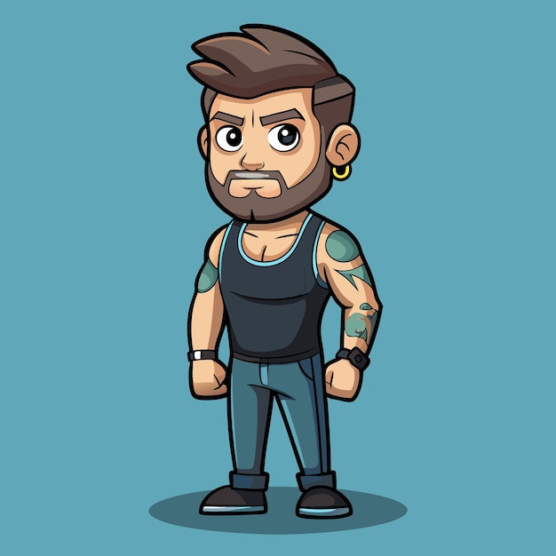 Vector stylish man with tattoos in black tank top cartoon vector art