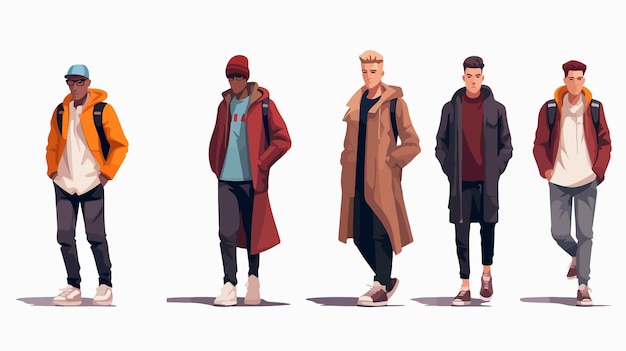 Stylish Mens Street Fashion Vector Illustrations