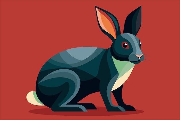 A stylish modern illustration of a rabbit seated against a bold red backdrop showcasing its unique features A sleek and contemporary flat illustration of a rabbit