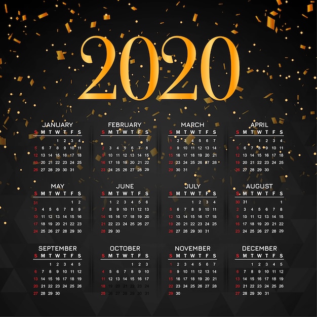 Stylish New year 2020 calendar conffeti design