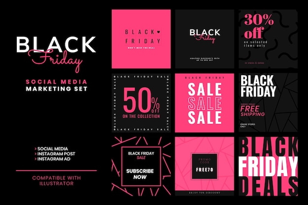 Stylish pink Black Friday vector sale promotional ad banner set