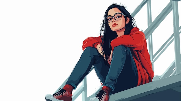 Vector stylish portrait of young woman wearing eyeglasses and sitting confidently