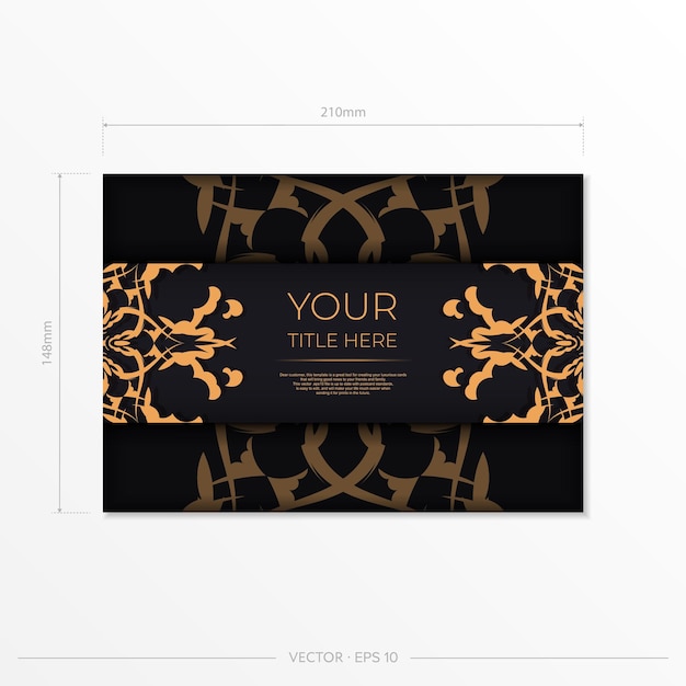 Vector stylish postcard in black with indian ornaments vector design of invitation card with mandala patterns