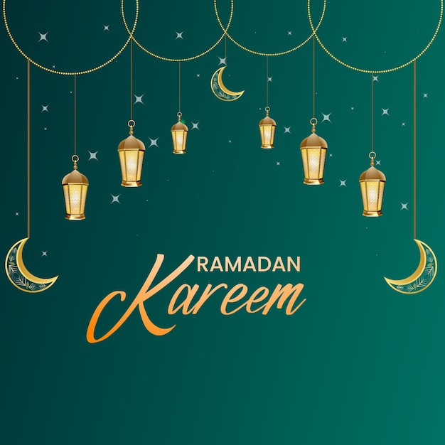 Stylish ramadan kareem greeting card with lanterns