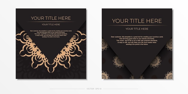 Stylish Ready-to-print postcard design in black with Greek ornaments. Invitation card template with vintage patterns.