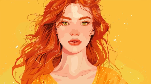 Vector stylish redhead girl on colorful background in vector style