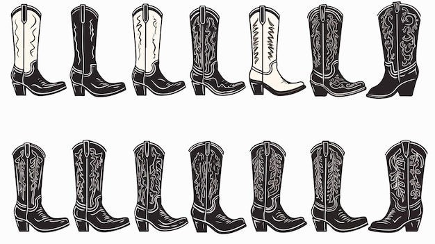 Vector stylish set of monochrome cowgirl boots for western fashionistas