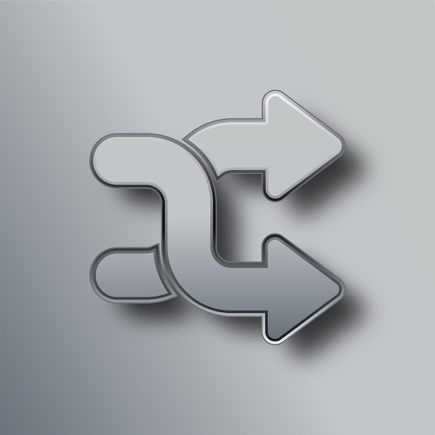 Vector stylish silver metal 2 arrows icon with gray background