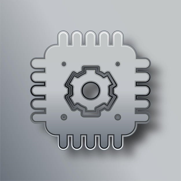 Stylish Silver Metal Chip Processor Icon with Gray Background