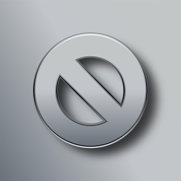 Vector stylish silver metal stop icon with gray background