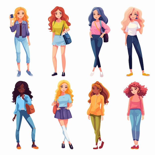 Vector stylish teenage girls fashion collection