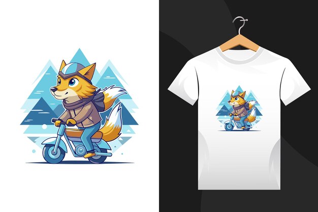 Vector stylish winter tshirt with golden jackal and motorcycle