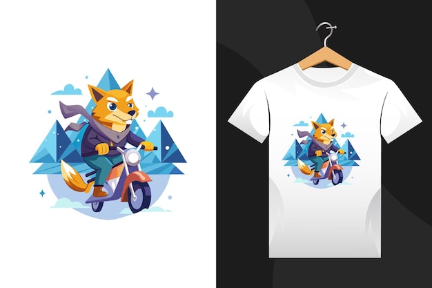 Vector stylish winter tshirt with golden jackal and motorcycle