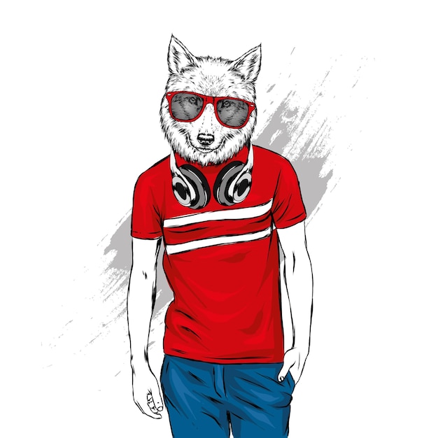 Stylish wolf in a t-shirt