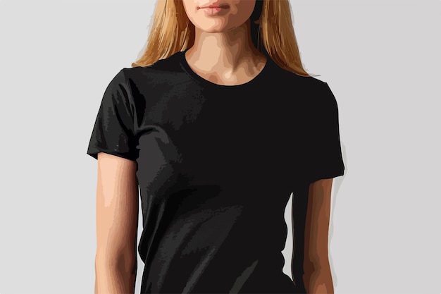 Stylish Woman Black TShirt Template Design Clipart Isolated