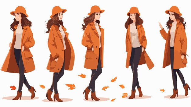 Stylish Woman in Casual Autumn Outfit Fashionable Female Character in Coat