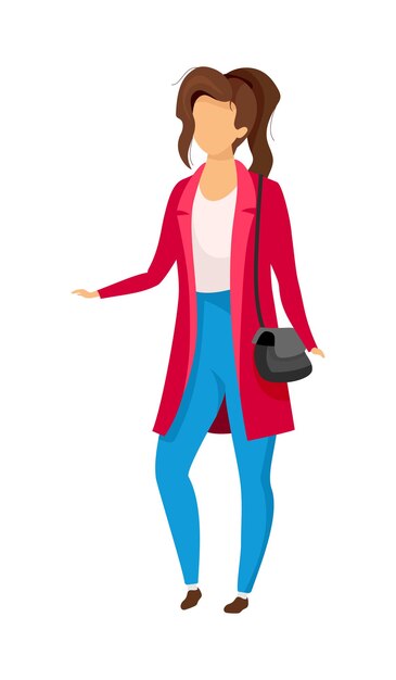 Vector stylish woman in coat semi flat color vector character