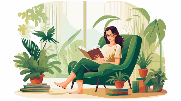 Stylish Woman Enjoying Book in Cozy Armchair at Home