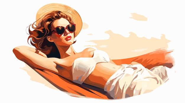 Vector stylish woman enjoying sun bath outdoors