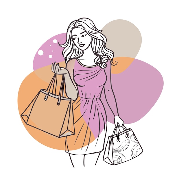 Vector a stylish woman holding shopping bags in a fashionable pose