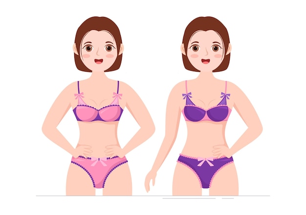 Stylish Woman Lingerie, Bra and Undies Underwear with Pink and Purple Color Illustration