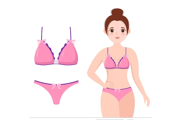 Stylish Woman Lingerie, Bra and Undies Underwear with Pink and Purple Color Illustration