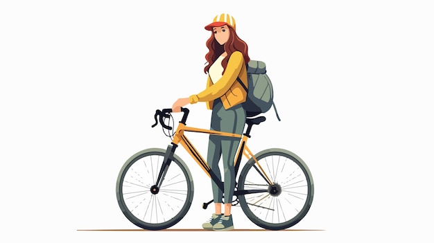 Vector stylish woman posing with a road bike outdoors