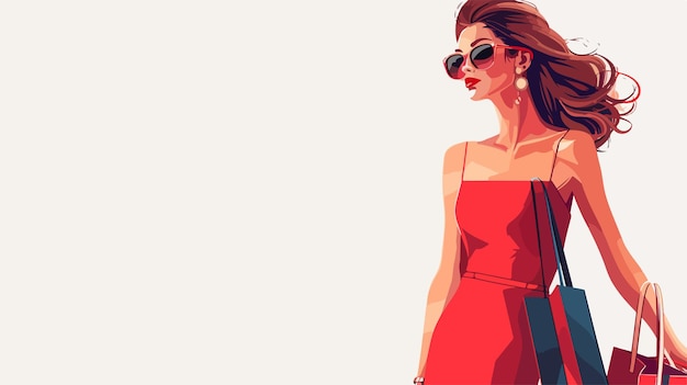 Vector stylish woman shopping with white background