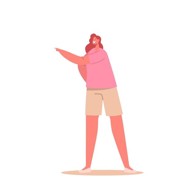 Stylish Woman Wearing Fashion Outfits Pink Tshirt and Beige Shorts Gesturing with Hand Young Red Head Female Character