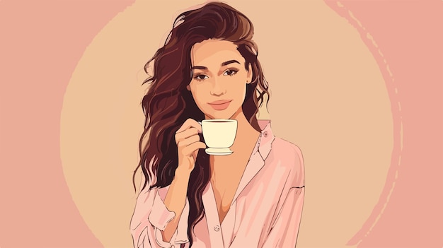 Vector stylish woman with coffee cup in pajamas