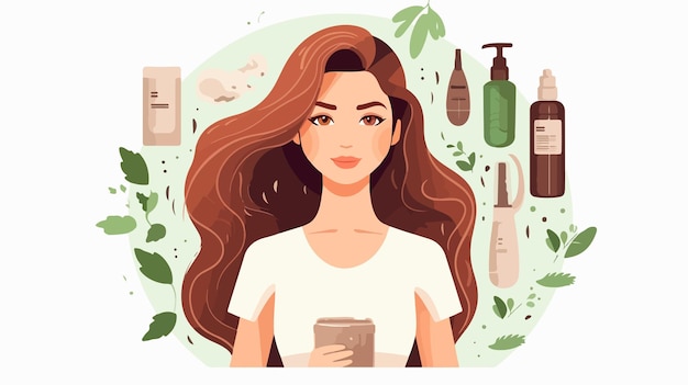 Vector stylish woman with new hairstyle and hairdryer