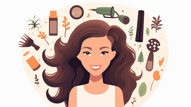 Vector stylish woman with new hairstyle and hairdryer