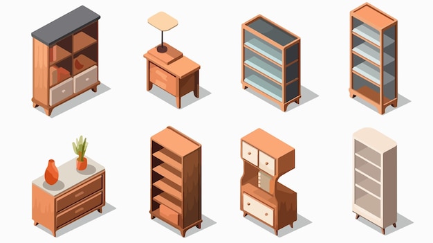 Vector stylish wooden cabinet isometric icon for modern home furniture design